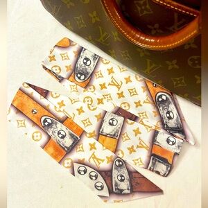 Monogram Orange Brown Bandeau Silk Twilly Scarf